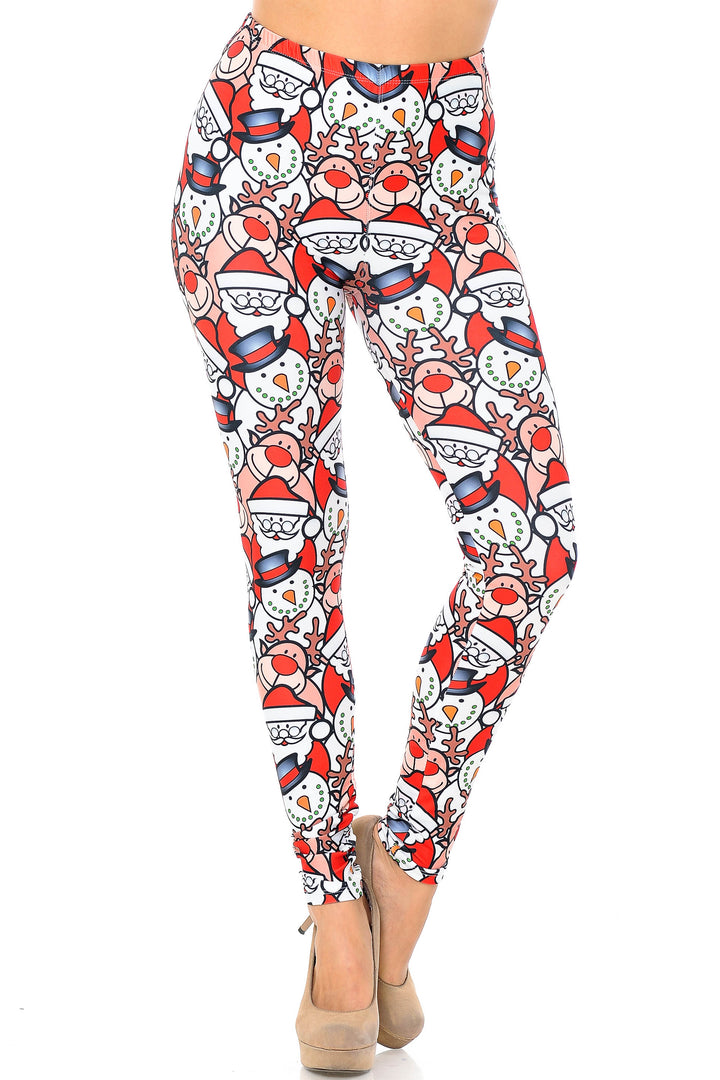 Creamy Soft Leggings Premium Women's Frosty Santa Rudolph Extra Plus, High Rise, Stretchy, Comfortable, 3X-5X Leggings - by USA Fashion