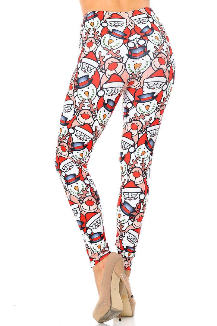 Creamy Soft Leggings Premium Women's Frosty Santa Rudolph Extra Plus, High Rise, Stretchy, Comfortable, 3X-5X Leggings - by USA Fashion