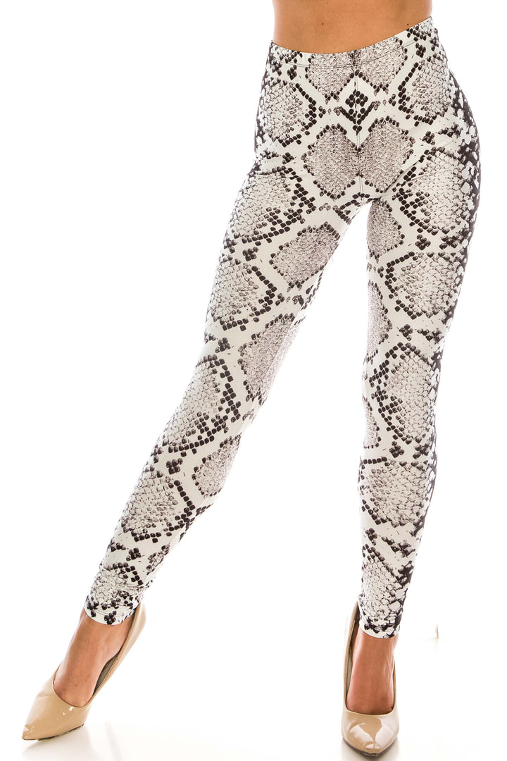 Creamy Soft Leggings Premium Women's Ivory Python Extra Plus, High Rise, Stretchy, Comfortable, 3X-5X Leggings - by USA Fashion