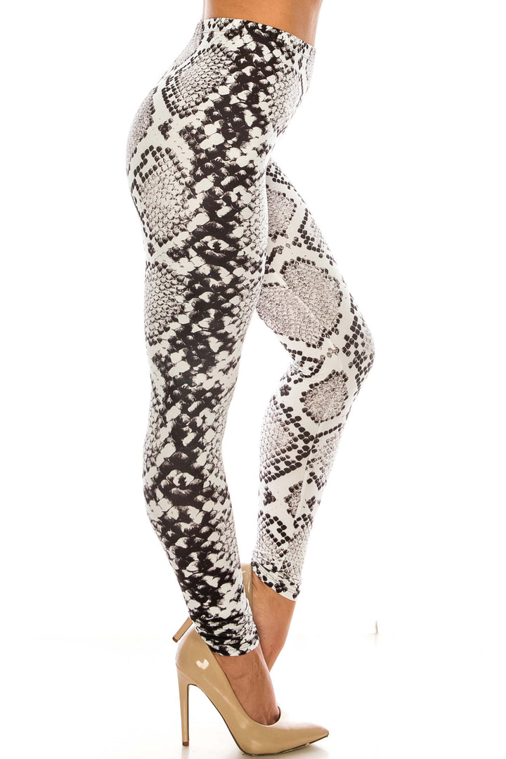 Creamy Soft Leggings Premium Women's Ivory Python Extra Plus, High Rise, Stretchy, Comfortable, 3X-5X Leggings - by USA Fashion