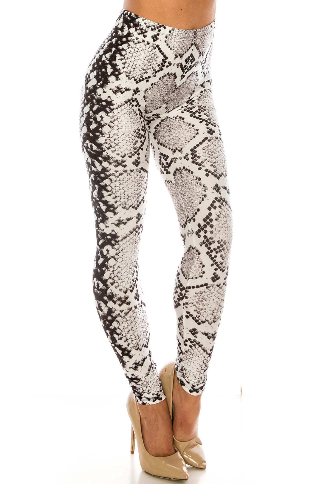 Creamy Soft Leggings Premium Women's Ivory Python Extra Plus, High Rise, Stretchy, Comfortable, 3X-5X Leggings - by USA Fashion