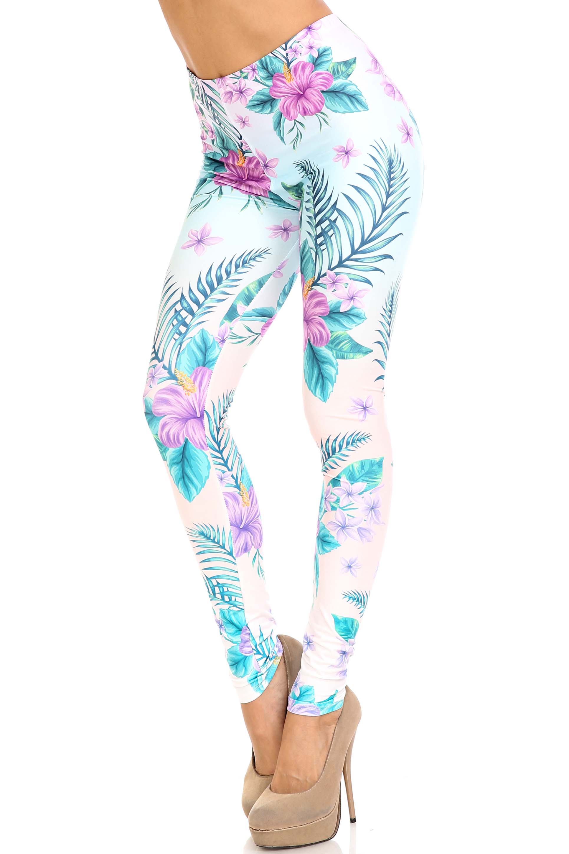 Creamy Soft Leggings Premium Women's Lavender Lilies Extra Plus, High Rise, Stretchy, Comfortable, 3X-5X Leggings - by USA Fashion