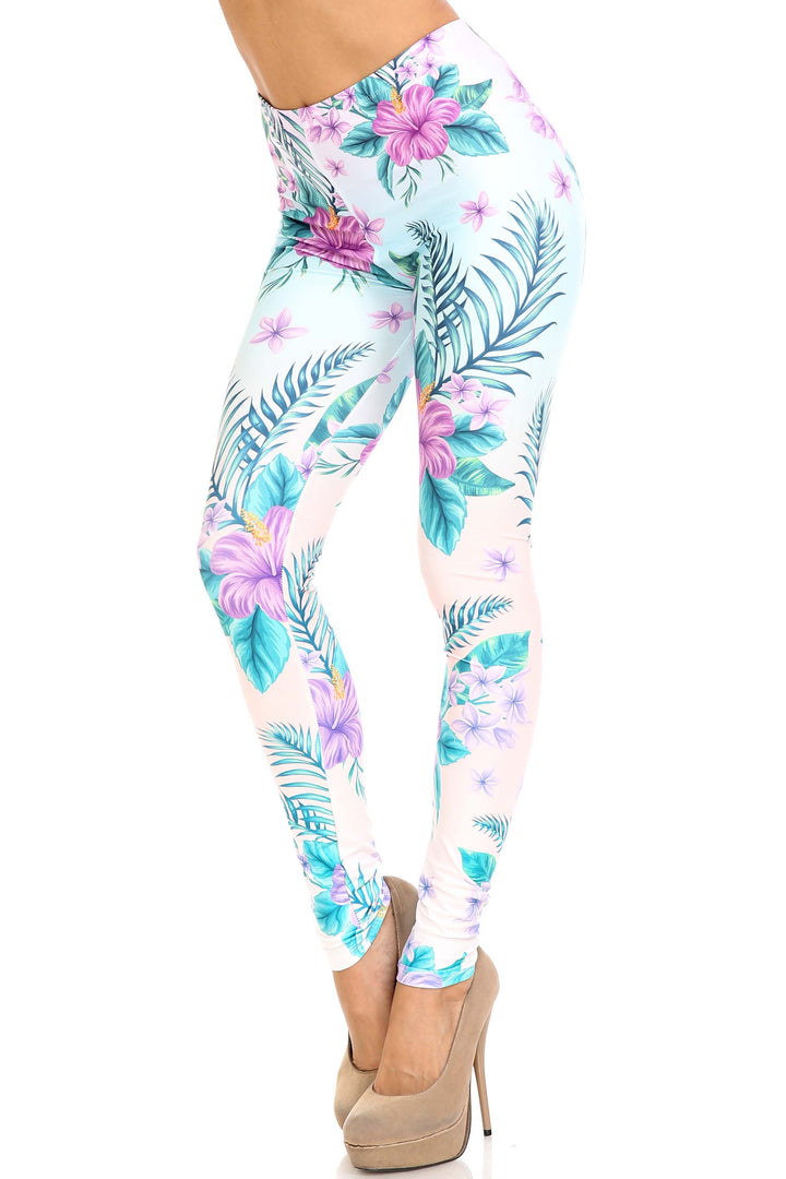 Creamy Soft Leggings Premium Women's Lavender Lilies Extra Plus, High Rise, Stretchy, Comfortable, 3X-5X Leggings - by USA Fashion