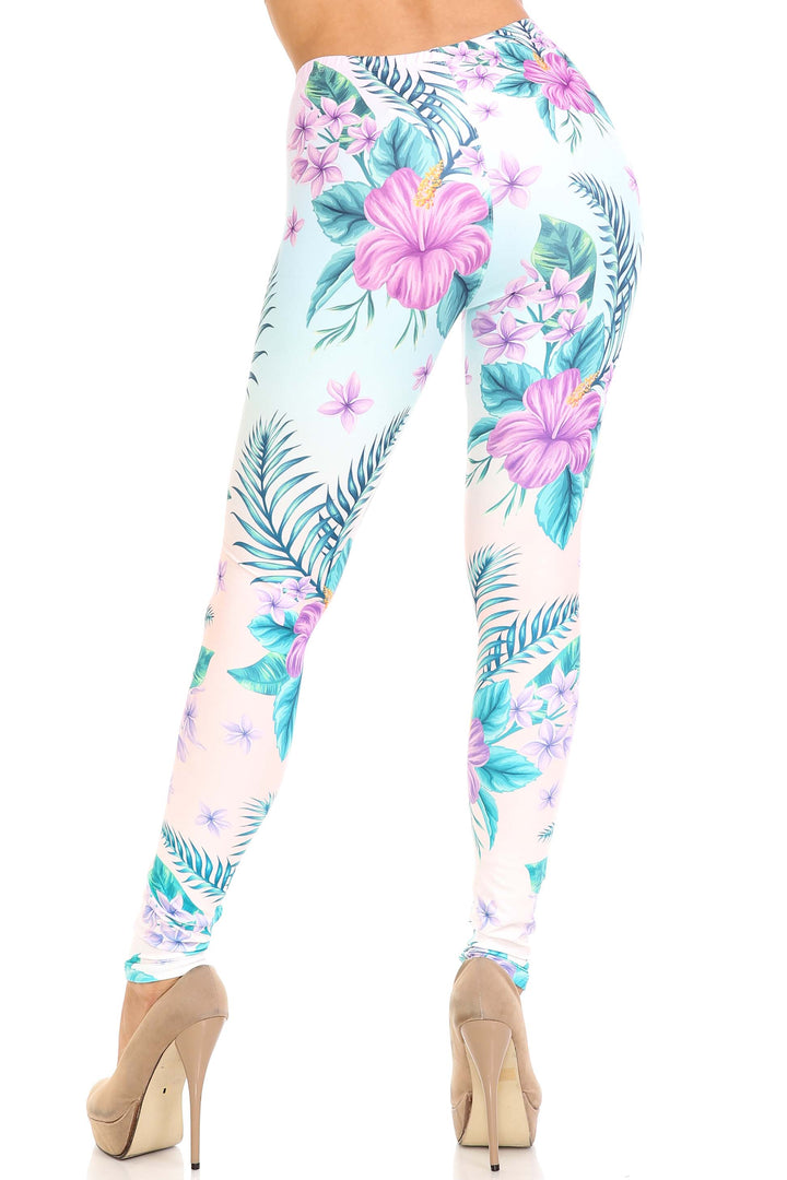 Creamy Soft Leggings Premium Women's Lavender Lilies Extra Plus, High Rise, Stretchy, Comfortable, 3X-5X Leggings - by USA Fashion