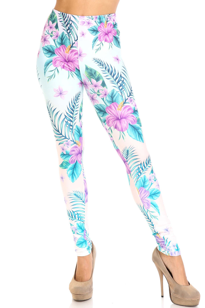 Creamy Soft Leggings Premium Women's Lavender Lilies Extra Plus, High Rise, Stretchy, Comfortable, 3X-5X Leggings - by USA Fashion