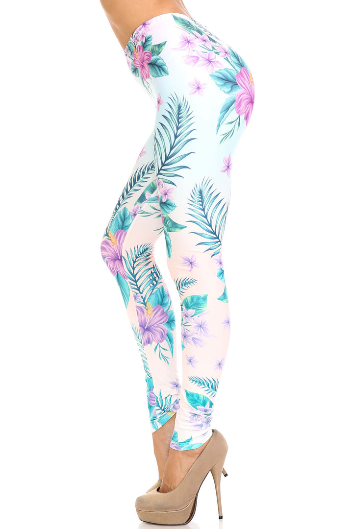 Creamy Soft Leggings Premium Women's Lavender Lilies Extra Plus, High Rise, Stretchy, Comfortable, 3X-5X Leggings - by USA Fashion