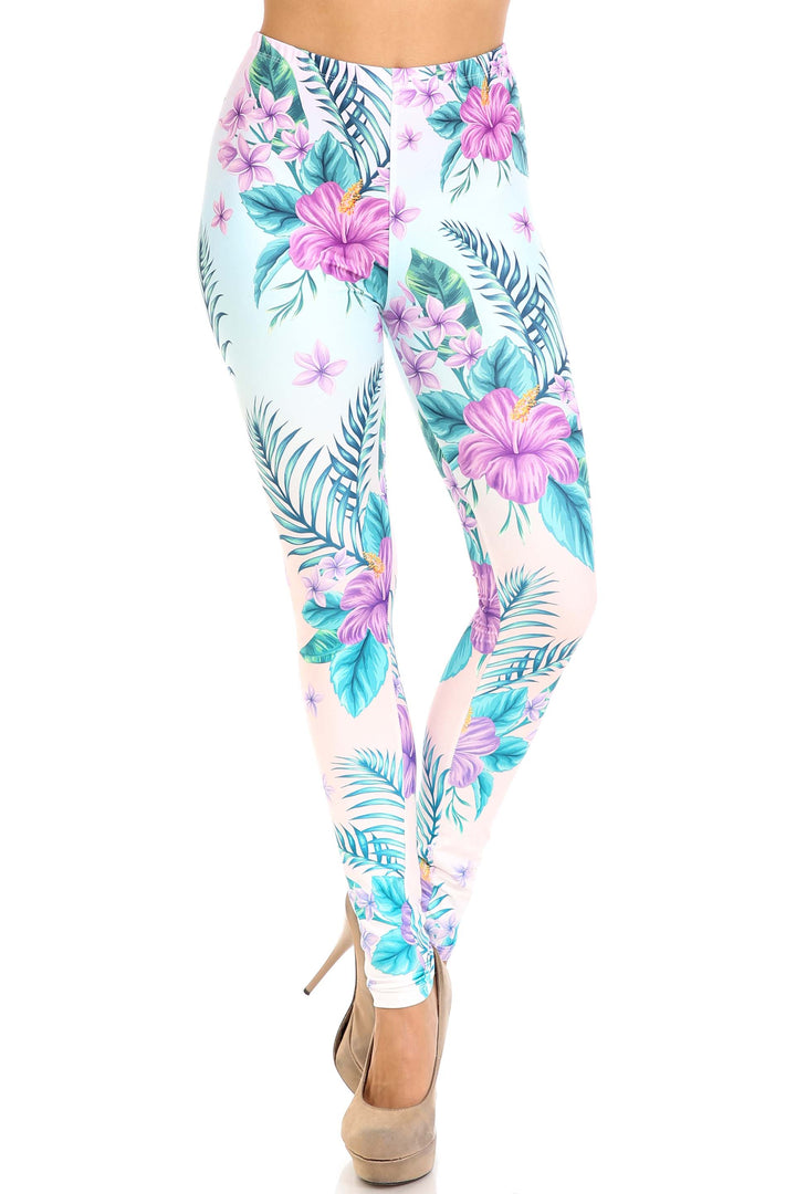 Creamy Soft Leggings Premium Women's Lavender Lilies Extra Plus, High Rise, Stretchy, Comfortable, 3X-5X Leggings - by USA Fashion