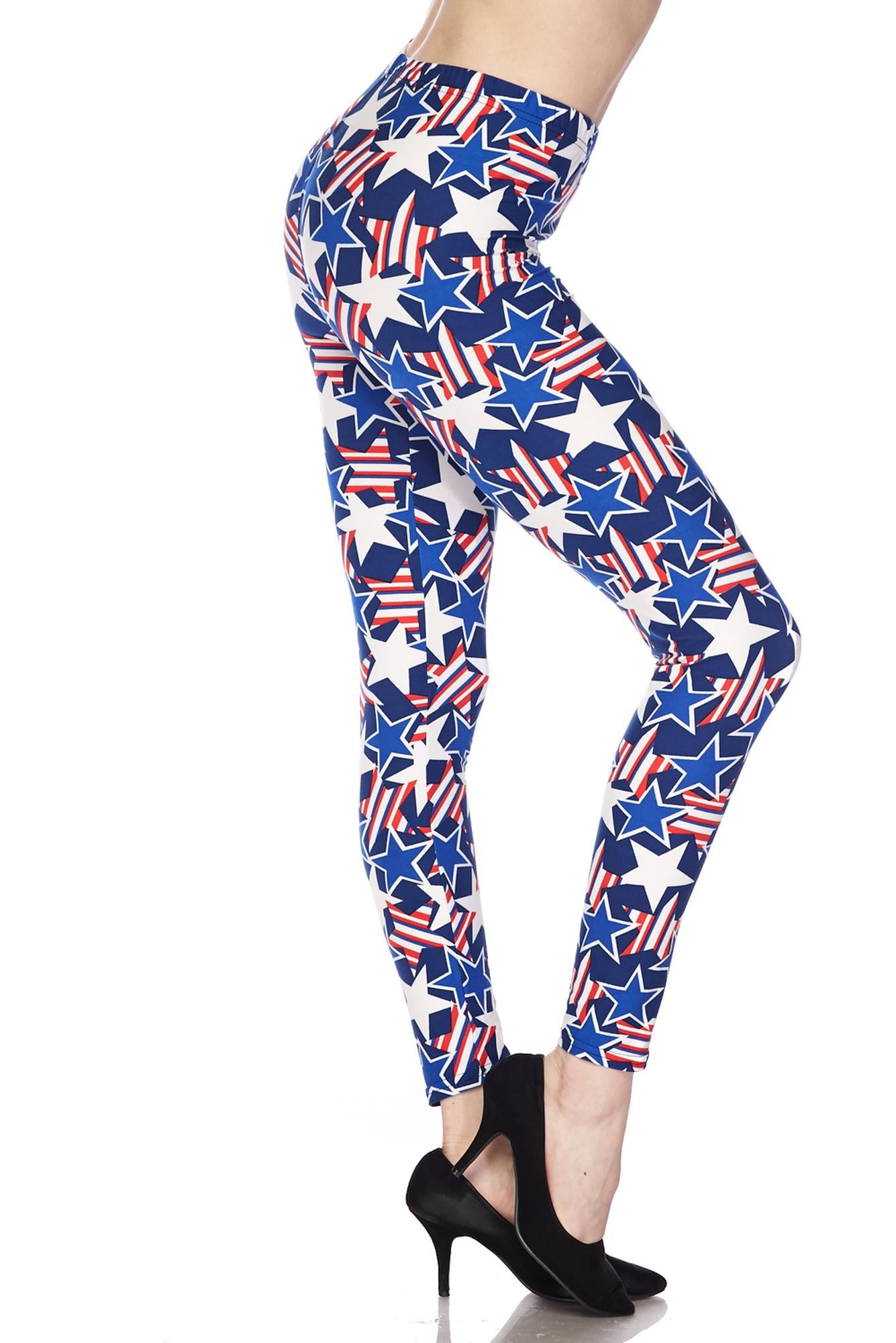 Buttery Soft American Stars Extra Plus Size Leggings - 3X-5X (XPlus One Size,Blue)