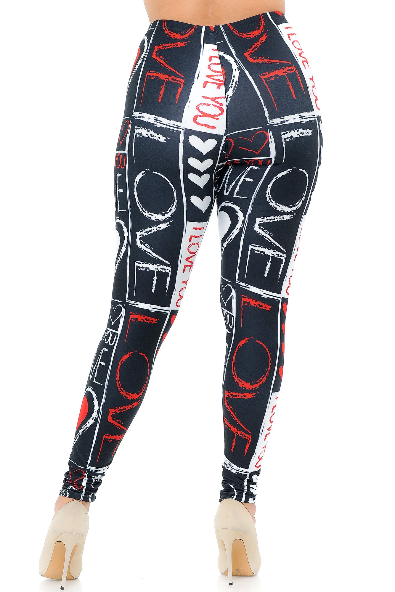 Creamy Soft Leggings Premium Women's Heart and Love Extra Plus, High Rise, Stretchy, Comfortable, 3X-5X Leggings - by USA Fashion