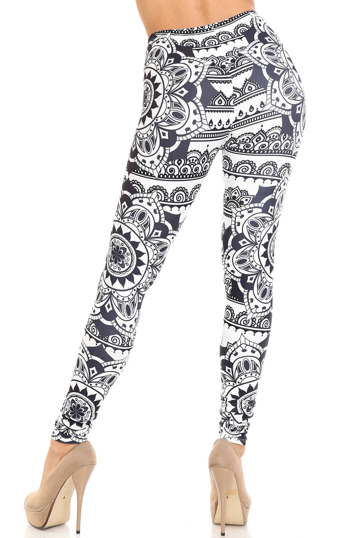 Creamy Soft Leggings Premium Women's Monochrome Mandala Extra Plus, High Rise, Stretchy, Comfortable, 3X-5X Leggings - by USA Fashion