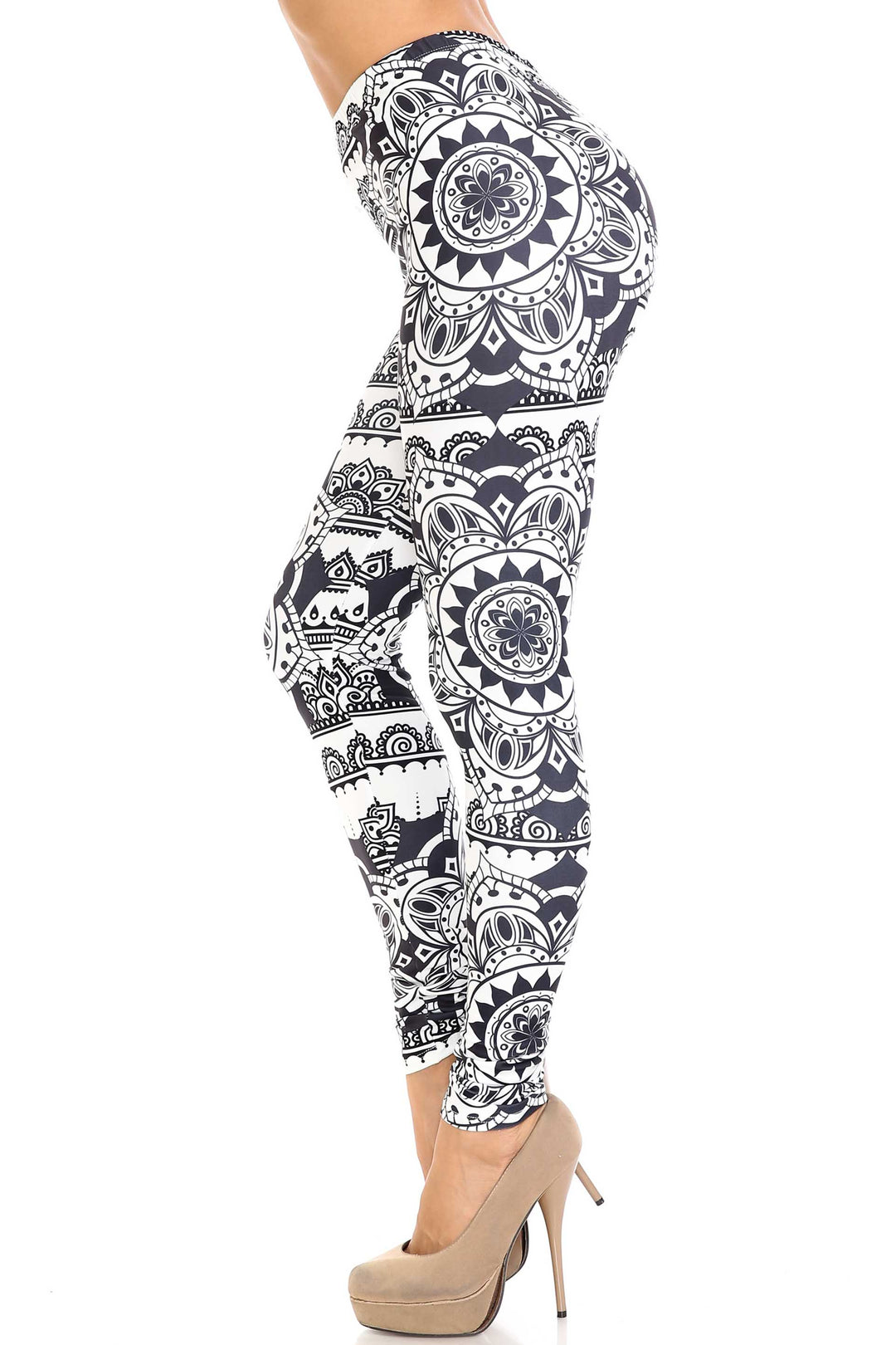 Creamy Soft Leggings Premium Women's Monochrome Mandala Extra Plus, High Rise, Stretchy, Comfortable, 3X-5X Leggings - by USA Fashion