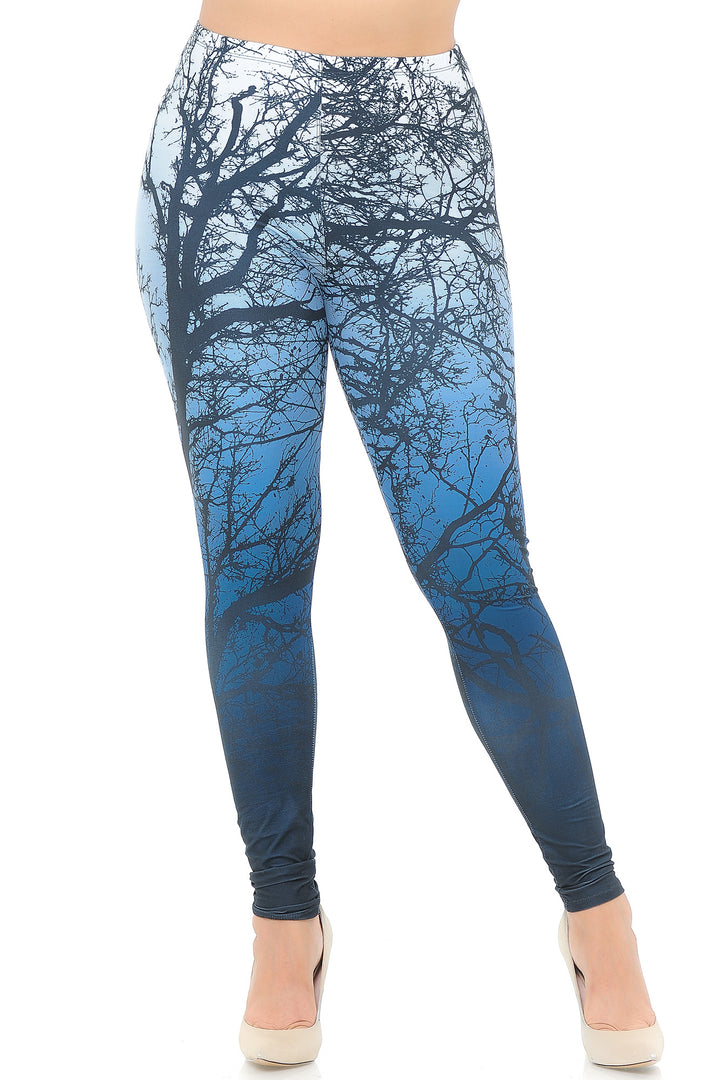 Creamy Soft Leggings Premium Women's Ombre Forest Extra Plus, High Rise, Stretchy, Comfortable, 3X-5X Leggings - by USA Fashion