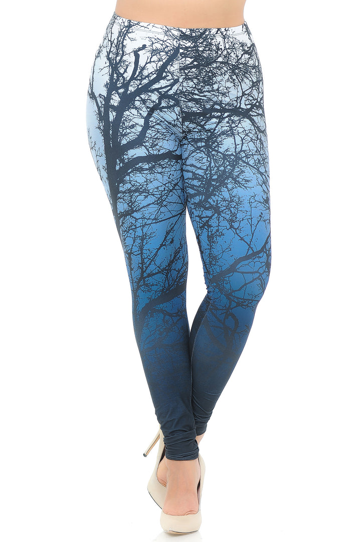 Creamy Soft Leggings Premium Women's Ombre Forest Extra Plus, High Rise, Stretchy, Comfortable, 3X-5X Leggings - by USA Fashion