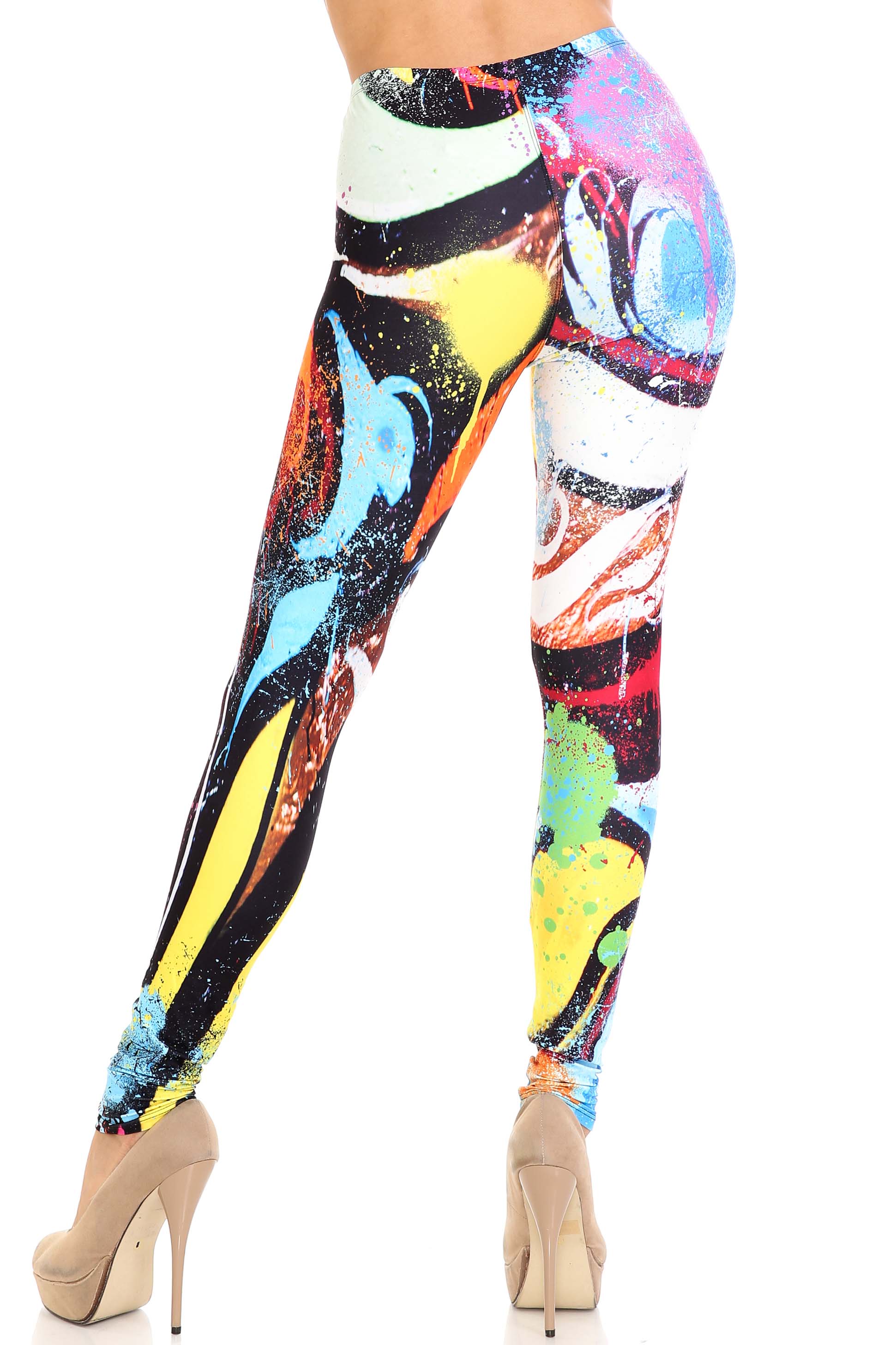 Creamy Soft Leggings Premium Women's Colorful Paint Strokes Extra Plus, High Rise, Stretchy, Comfortable, 3X-5X Leggings - by USA Fashion