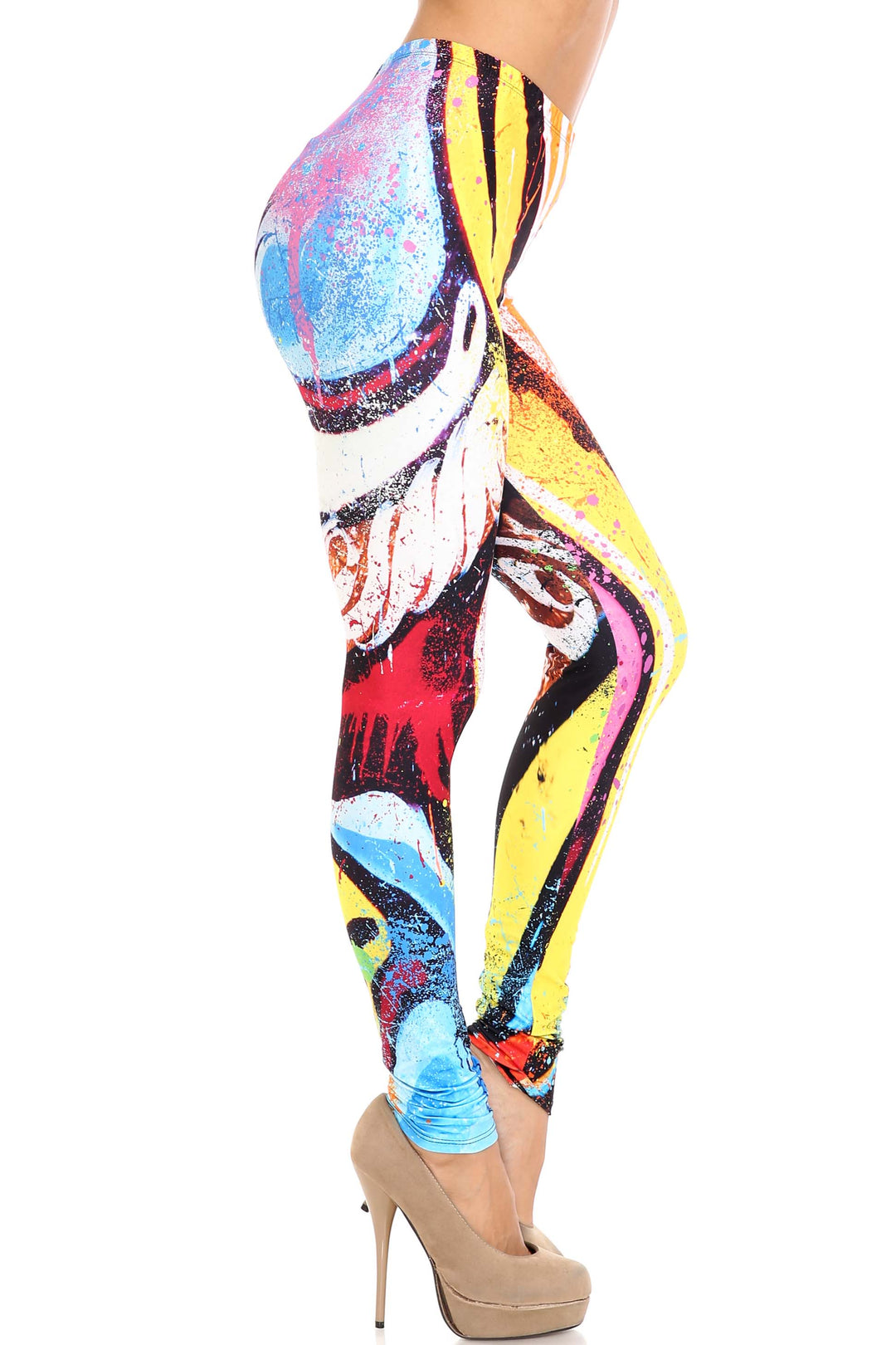 Creamy Soft Leggings Premium Women's Colorful Paint Strokes Extra Plus, High Rise, Stretchy, Comfortable, 3X-5X Leggings - by USA Fashion