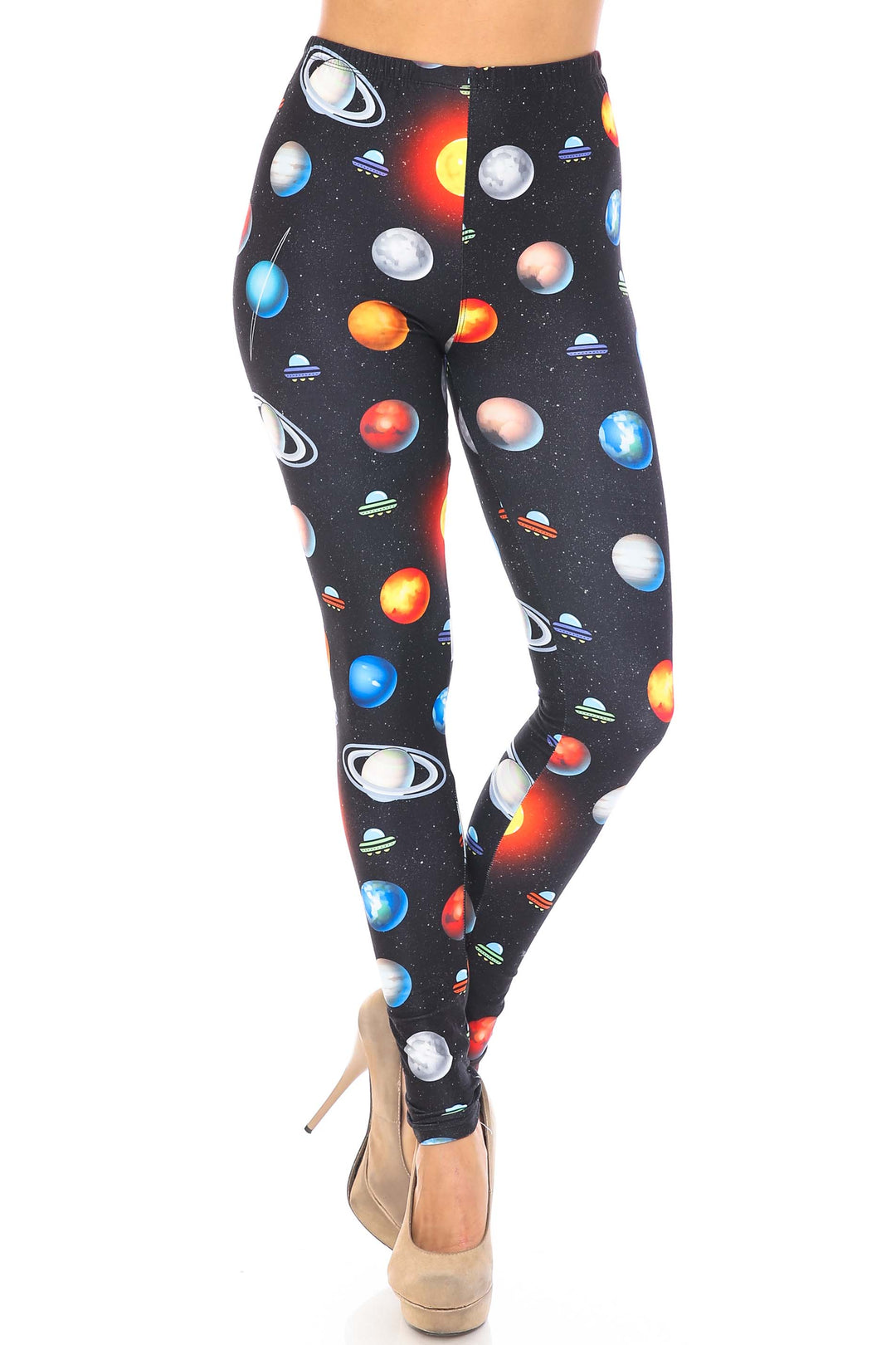 Creamy Soft Leggings Premium Women's Galaxy Planets Extra Plus, High Rise, Stretchy, Comfortable, 3X-5X Leggings - by USA Fashion