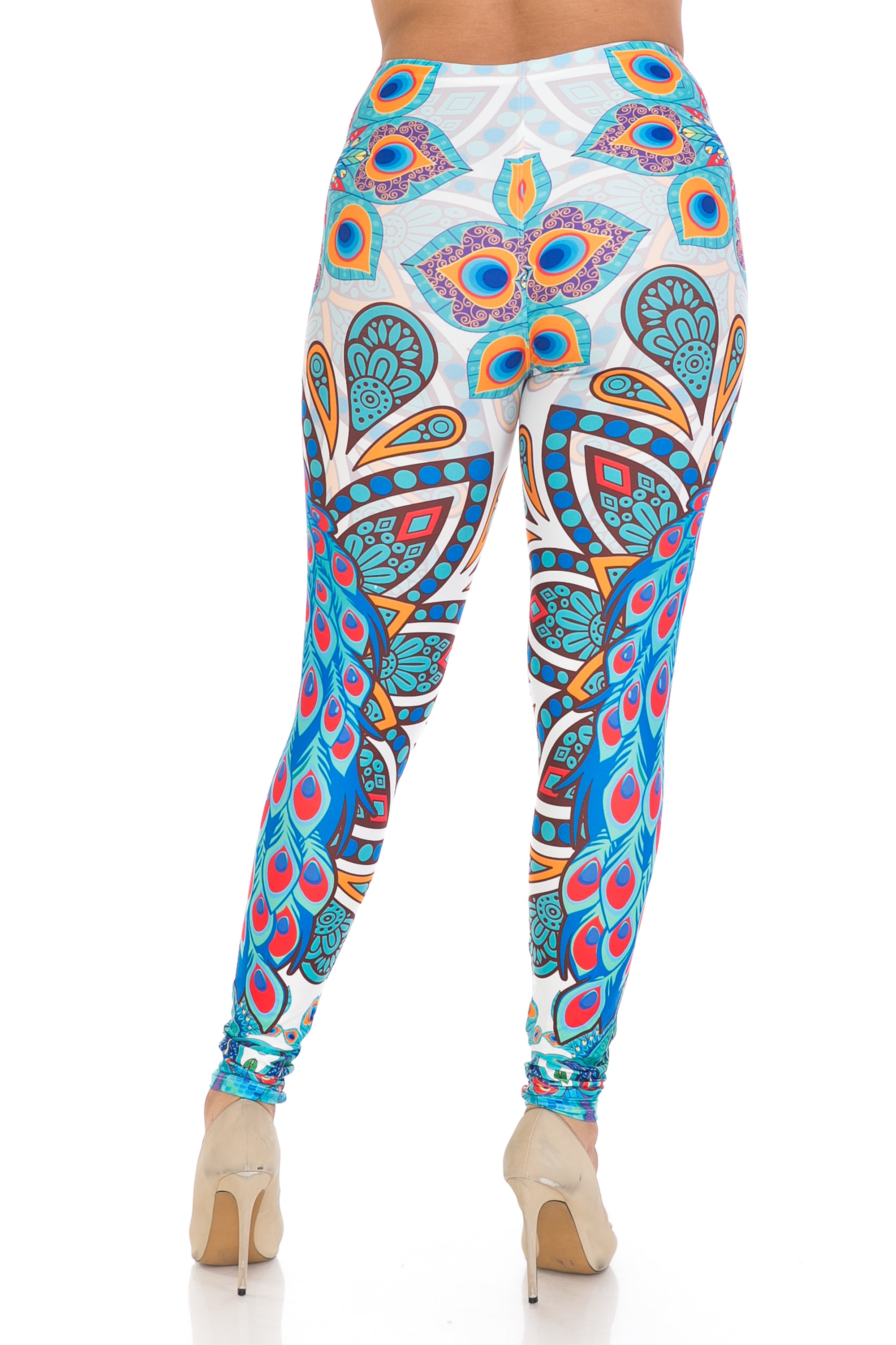 Creamy Soft Leggings Premium Women's Pristine Peacock Extra Plus, High Rise, Stretchy, Comfortable, 3X-5X Leggings - by USA Fashion