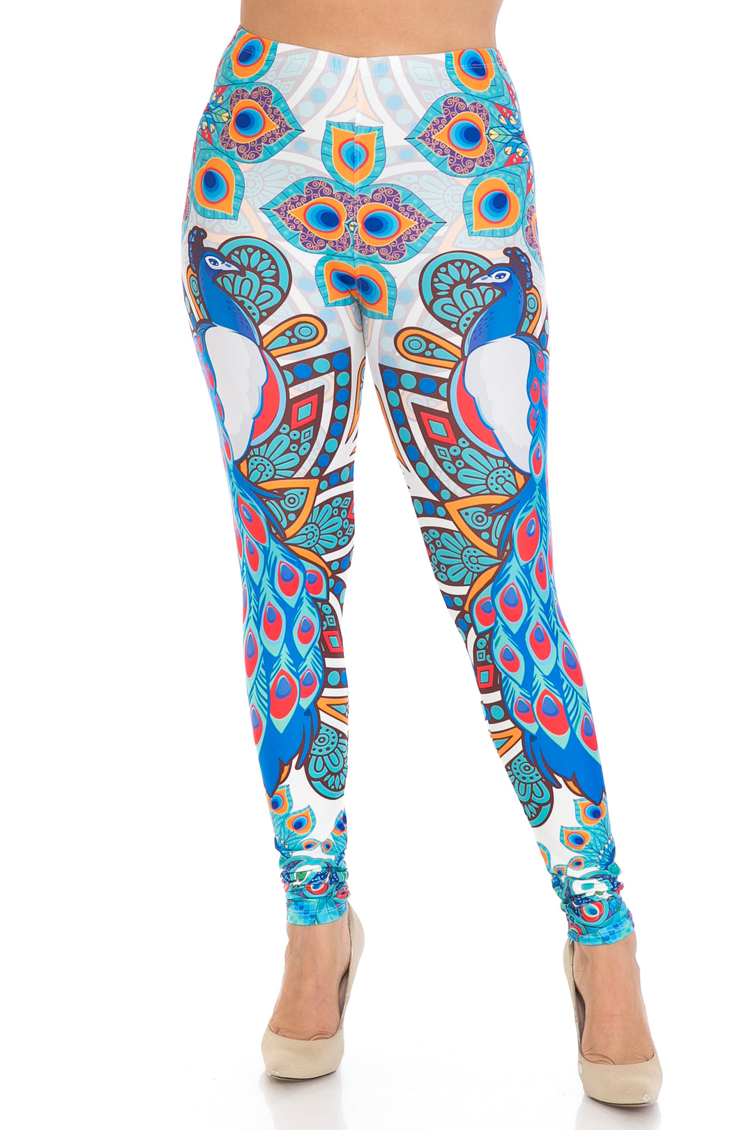 Creamy Soft Leggings Premium Women's Pristine Peacock Extra Plus, High Rise, Stretchy, Comfortable, 3X-5X Leggings - by USA Fashion