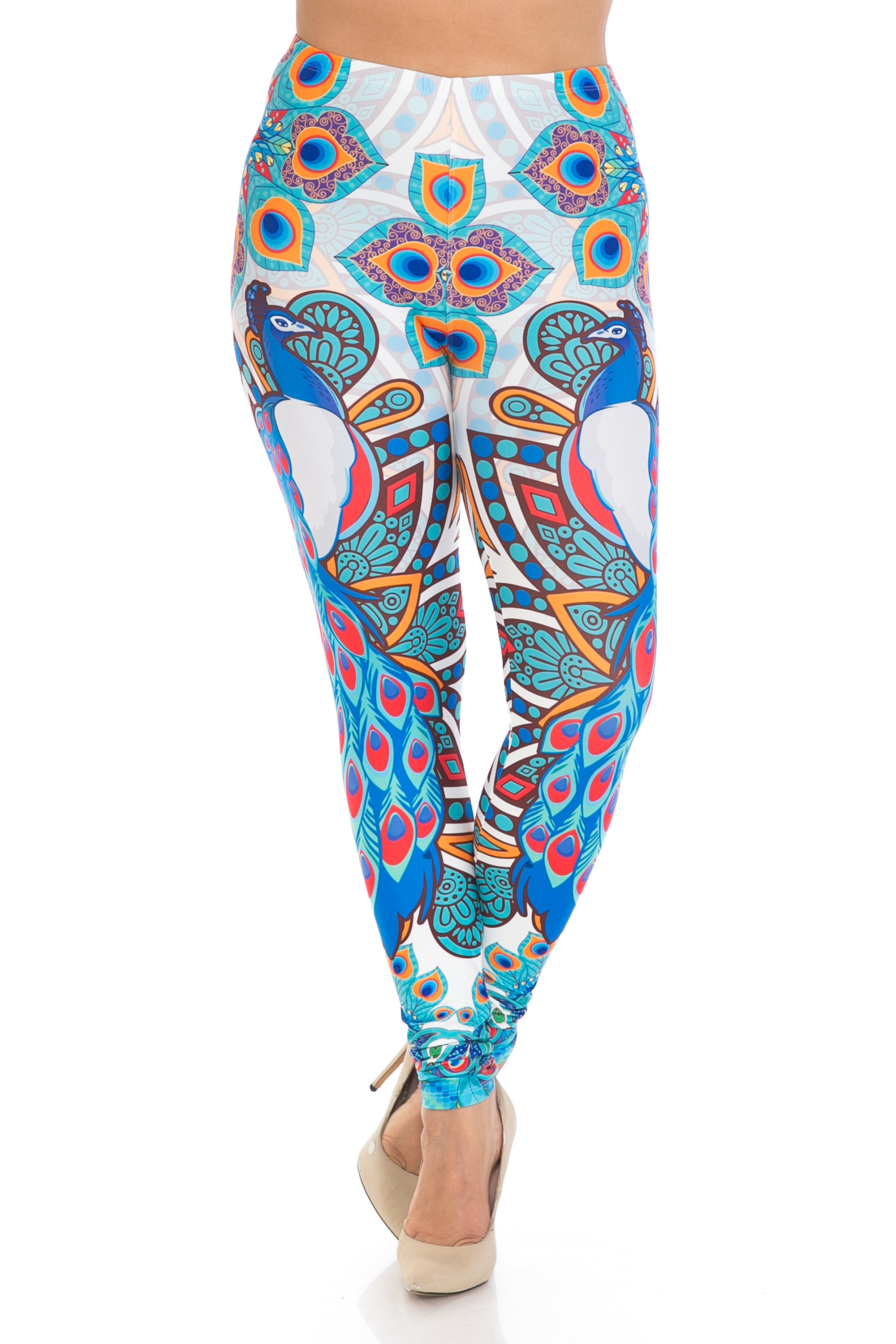 Creamy Soft Leggings Premium Women's Pristine Peacock Extra Plus, High Rise, Stretchy, Comfortable, 3X-5X Leggings - by USA Fashion