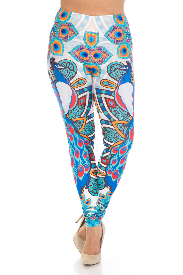 Creamy Soft Leggings Premium Women's Pristine Peacock Extra Plus, High Rise, Stretchy, Comfortable, 3X-5X Leggings - by USA Fashion