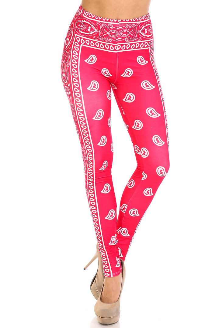 Creamy Soft Leggings Premium Women's Red Bandana Extra Plus, High Rise, Stretchy, Comfortable, 3X-5X Leggings - by USA Fashion