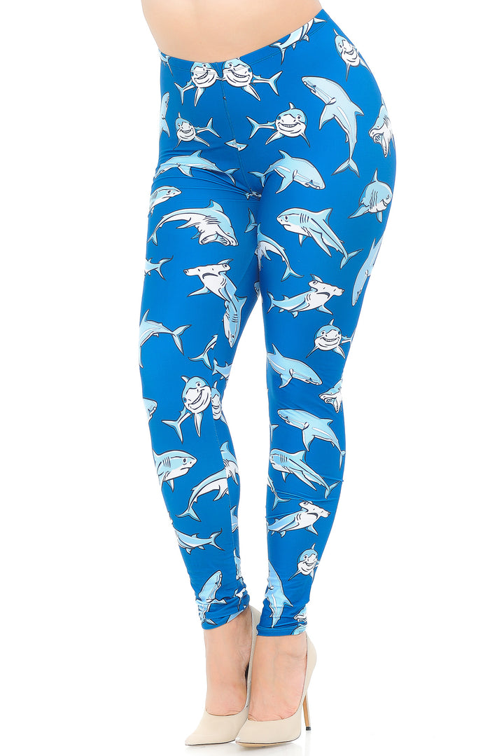 Creamy Soft Leggings Premium Women's Shark Extra Plus, High Rise, Stretchy, Comfortable, 3X-5X Leggings - by USA Fashion