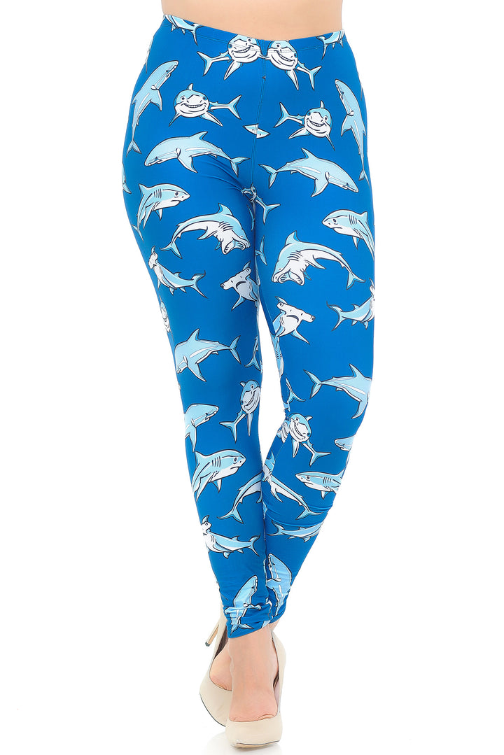 Creamy Soft Leggings Premium Women's Shark Extra Plus, High Rise, Stretchy, Comfortable, 3X-5X Leggings - by USA Fashion