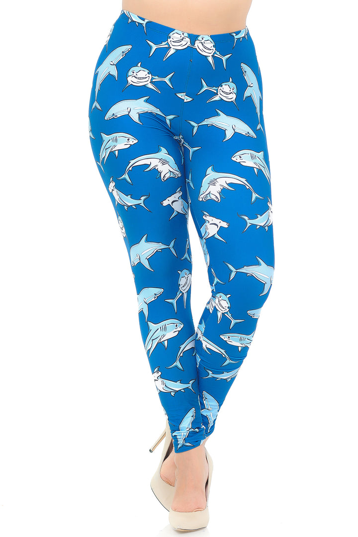 Creamy Soft Leggings Premium Women's Shark Extra Plus, High Rise, Stretchy, Comfortable, 3X-5X Leggings - by USA Fashion
