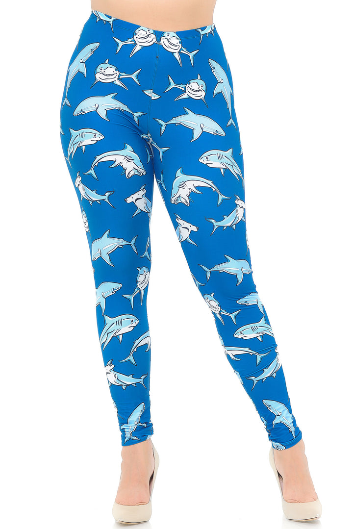Creamy Soft Leggings Premium Women's Shark Extra Plus, High Rise, Stretchy, Comfortable, 3X-5X Leggings - by USA Fashion