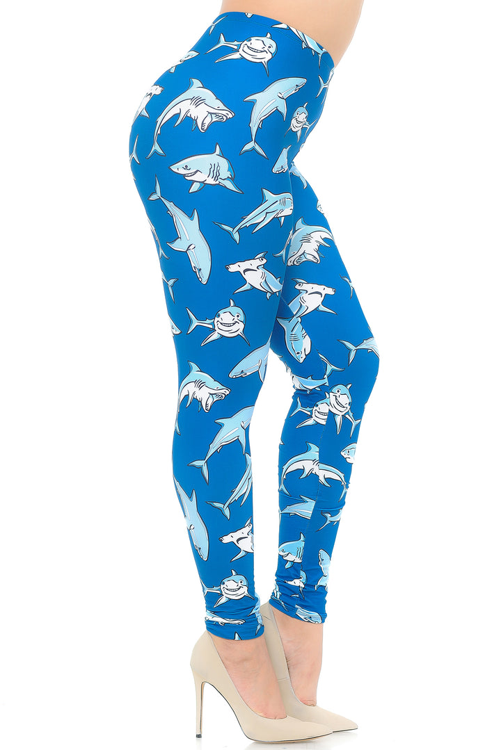 Creamy Soft Leggings Premium Women's Shark Extra Plus, High Rise, Stretchy, Comfortable, 3X-5X Leggings - by USA Fashion