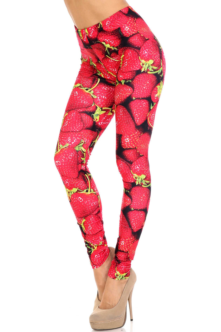 Creamy Soft Leggings Premium Women's Strawberry Extra Plus, High Rise, Stretchy, Comfortable, 3X-5X Leggings - by USA Fashion