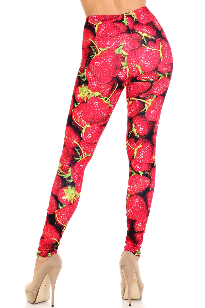 Creamy Soft Leggings Premium Women's Strawberry Extra Plus, High Rise, Stretchy, Comfortable, 3X-5X Leggings - by USA Fashion