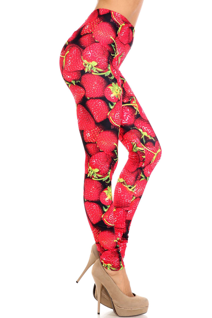 Creamy Soft Leggings Premium Women's Strawberry Extra Plus, High Rise, Stretchy, Comfortable, 3X-5X Leggings - by USA Fashion
