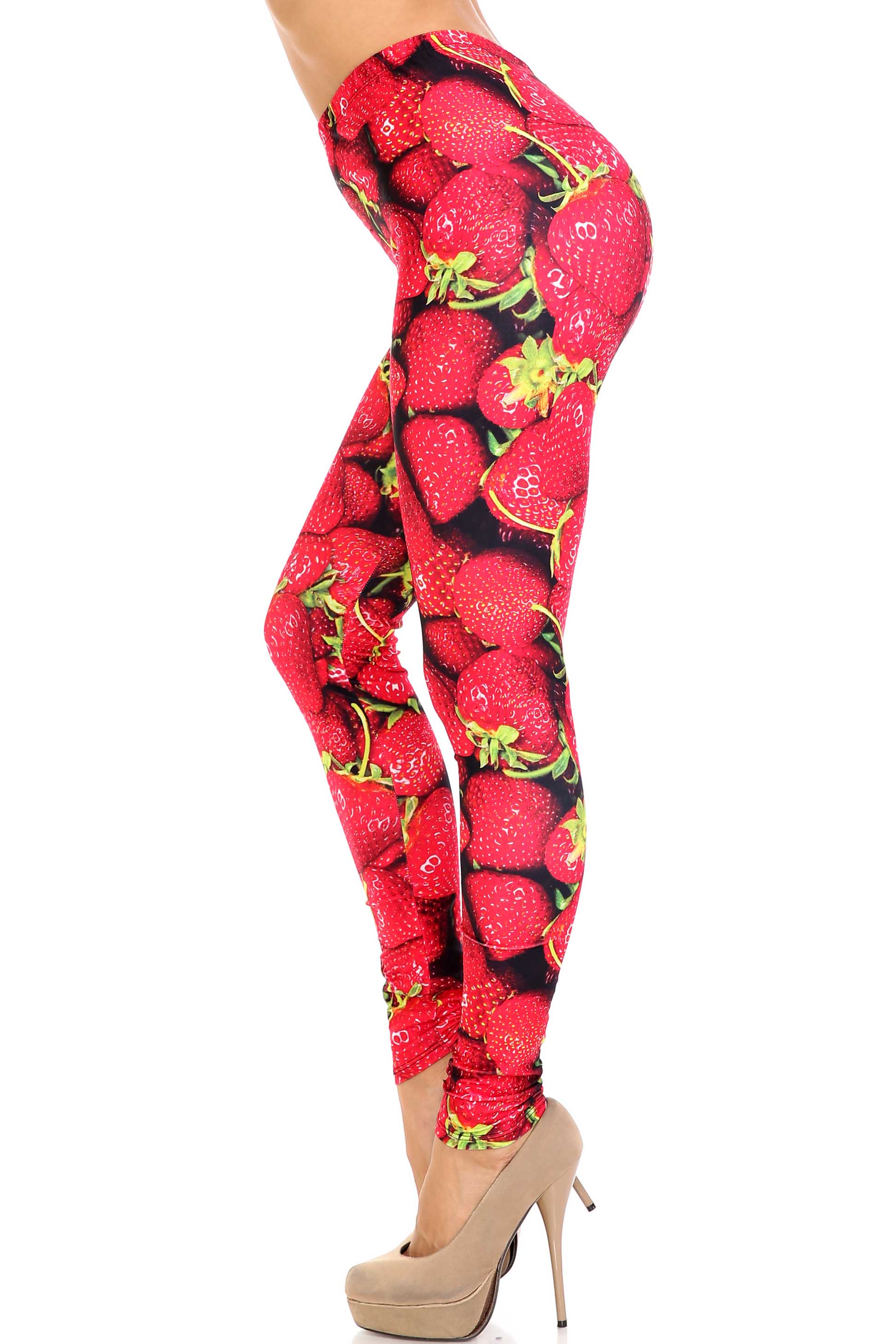 Creamy Soft Leggings Premium Women's Strawberry Extra Plus, High Rise, Stretchy, Comfortable, 3X-5X Leggings - by USA Fashion