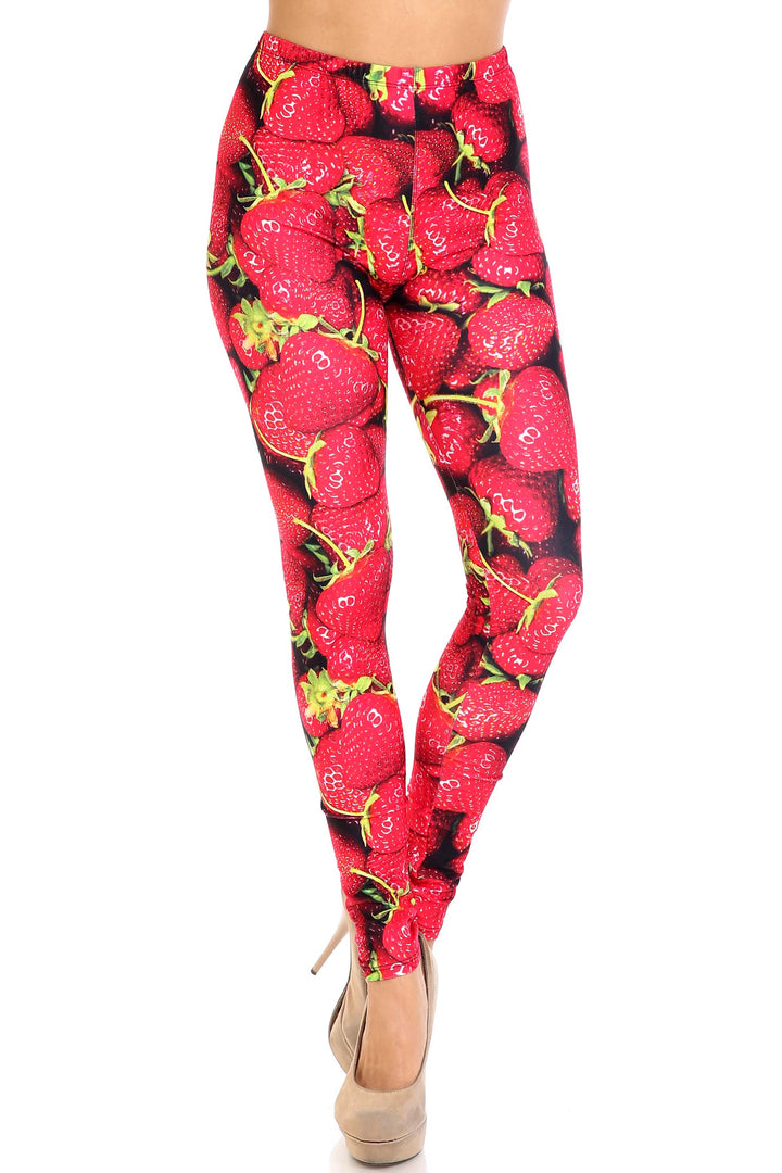 Creamy Soft Leggings Premium Women's Strawberry Extra Plus, High Rise, Stretchy, Comfortable, 3X-5X Leggings - by USA Fashion