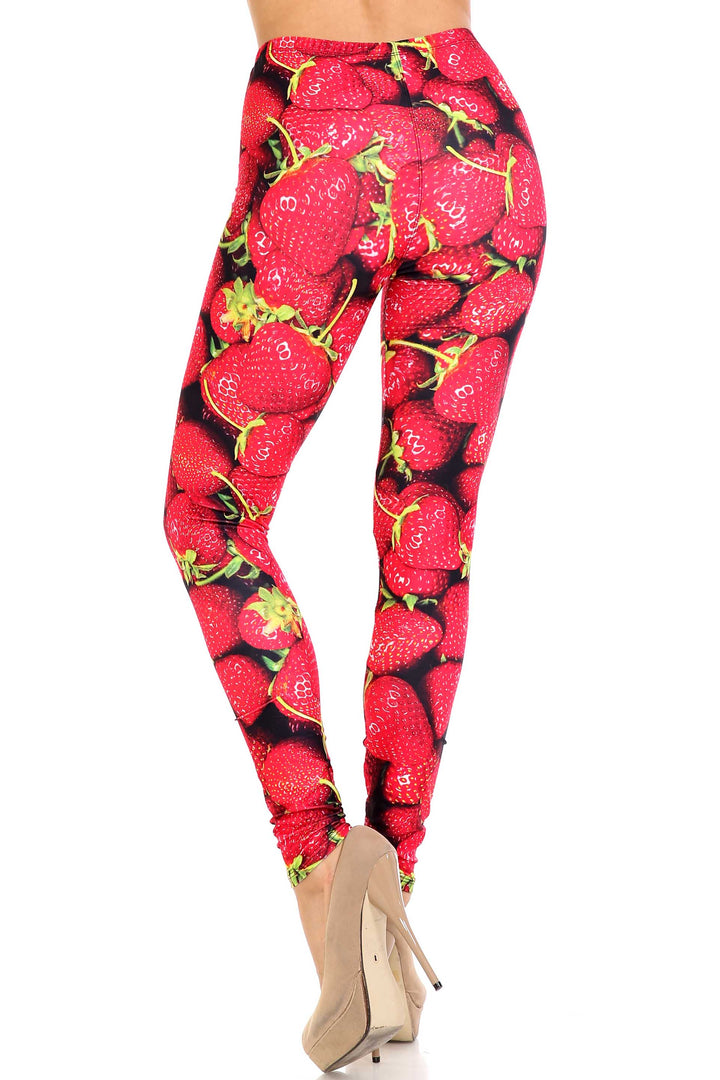 Creamy Soft Leggings Premium Women's Strawberry Extra Plus, High Rise, Stretchy, Comfortable, 3X-5X Leggings - by USA Fashion