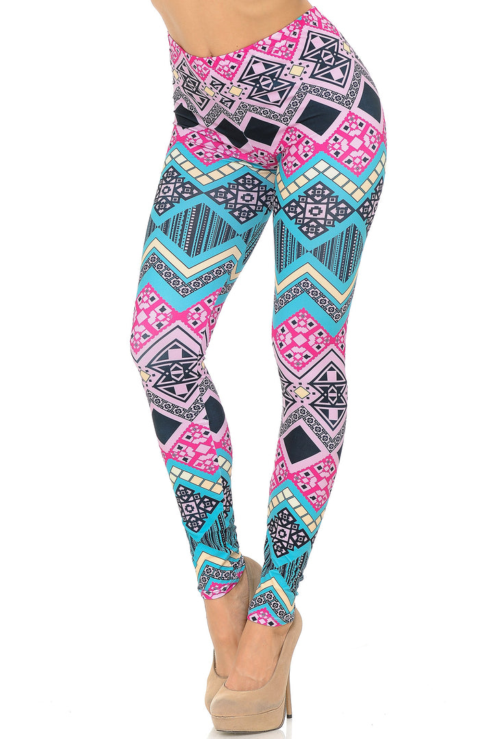 Creamy Soft Leggings Premium Women's Tasty Tribal Extra Plus, High Rise, Stretchy, Comfortable, 3X-5X Leggings - by USA Fashion