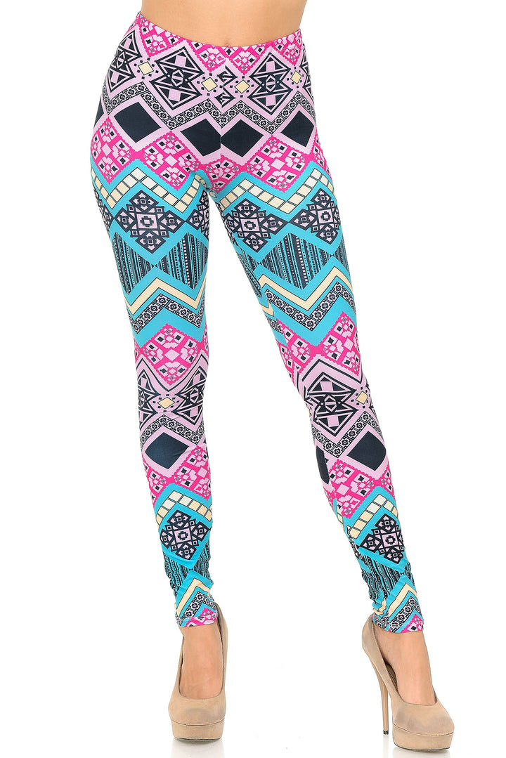 Creamy Soft Leggings Premium Women's Tasty Tribal Extra Plus, High Rise, Stretchy, Comfortable, 3X-5X Leggings - by USA Fashion