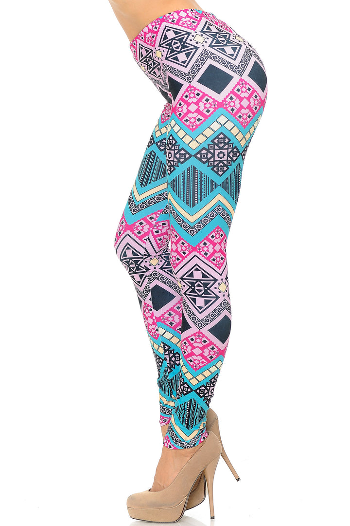 Creamy Soft Leggings Premium Women's Tasty Tribal Extra Plus, High Rise, Stretchy, Comfortable, 3X-5X Leggings - by USA Fashion