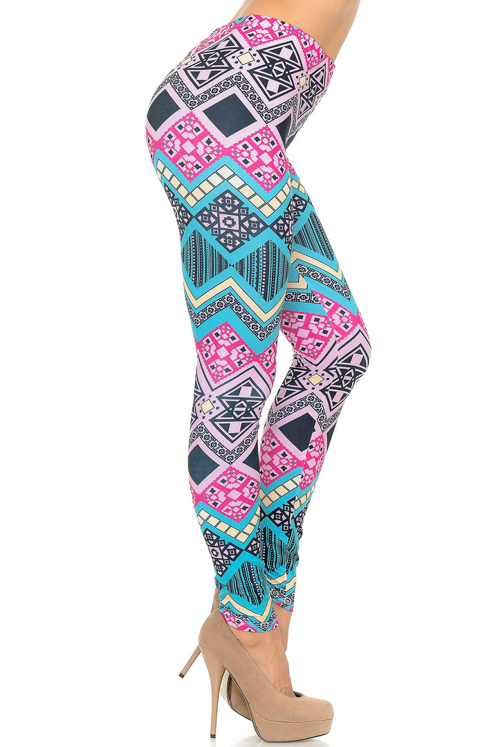 Creamy Soft Leggings Premium Women's Tasty Tribal Extra Plus, High Rise, Stretchy, Comfortable, 3X-5X Leggings - by USA Fashion