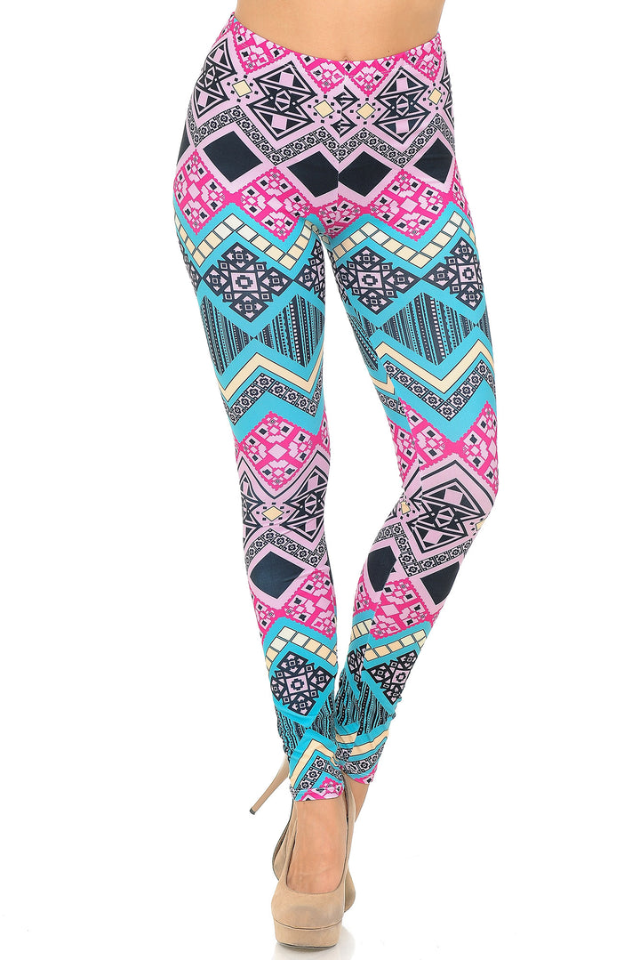 Creamy Soft Leggings Premium Women's Tasty Tribal Extra Plus, High Rise, Stretchy, Comfortable, 3X-5X Leggings - by USA Fashion