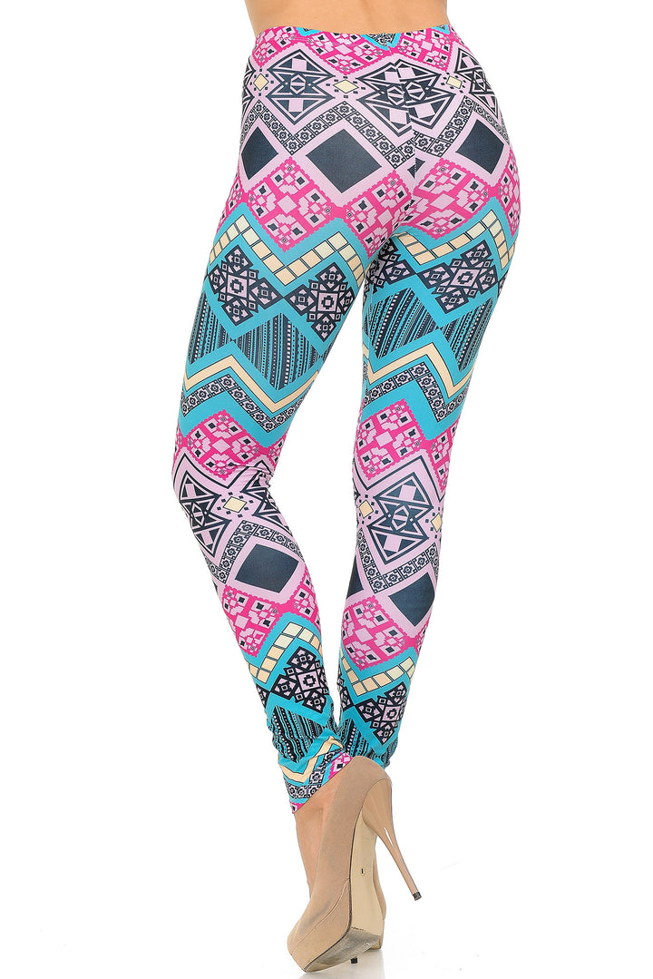 Creamy Soft Leggings Premium Women's Tasty Tribal Extra Plus, High Rise, Stretchy, Comfortable, 3X-5X Leggings - by USA Fashion
