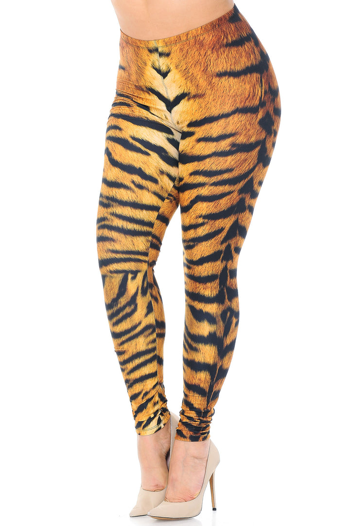 Creamy Soft Leggings Premium Women's Tiger Print Extra Plus, High Rise, Stretchy, Comfortable, 3X-5X Leggings - by USA Fashion