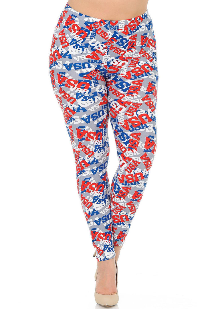 Buttery Soft All Over USA Extra Plus Size Leggings - 3X-5X (XPlus One Size,Charcoal)