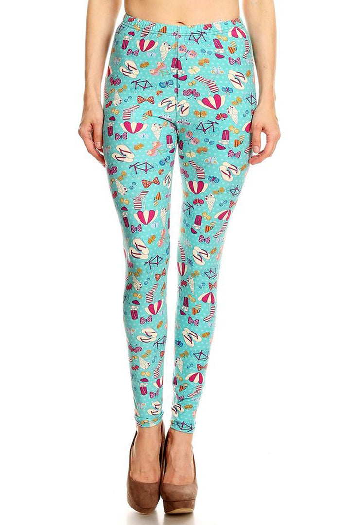 Buttery Soft Summer Beach Party Plus Size Leggings - LIMITED EDITION (One Size Plus,Blue)