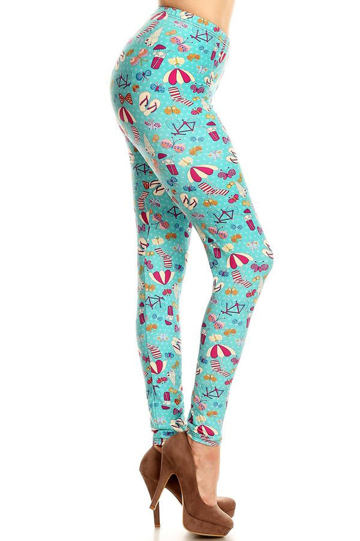 Buttery Soft Summer Beach Party Plus Size Leggings - LIMITED EDITION (One Size Plus,Blue)