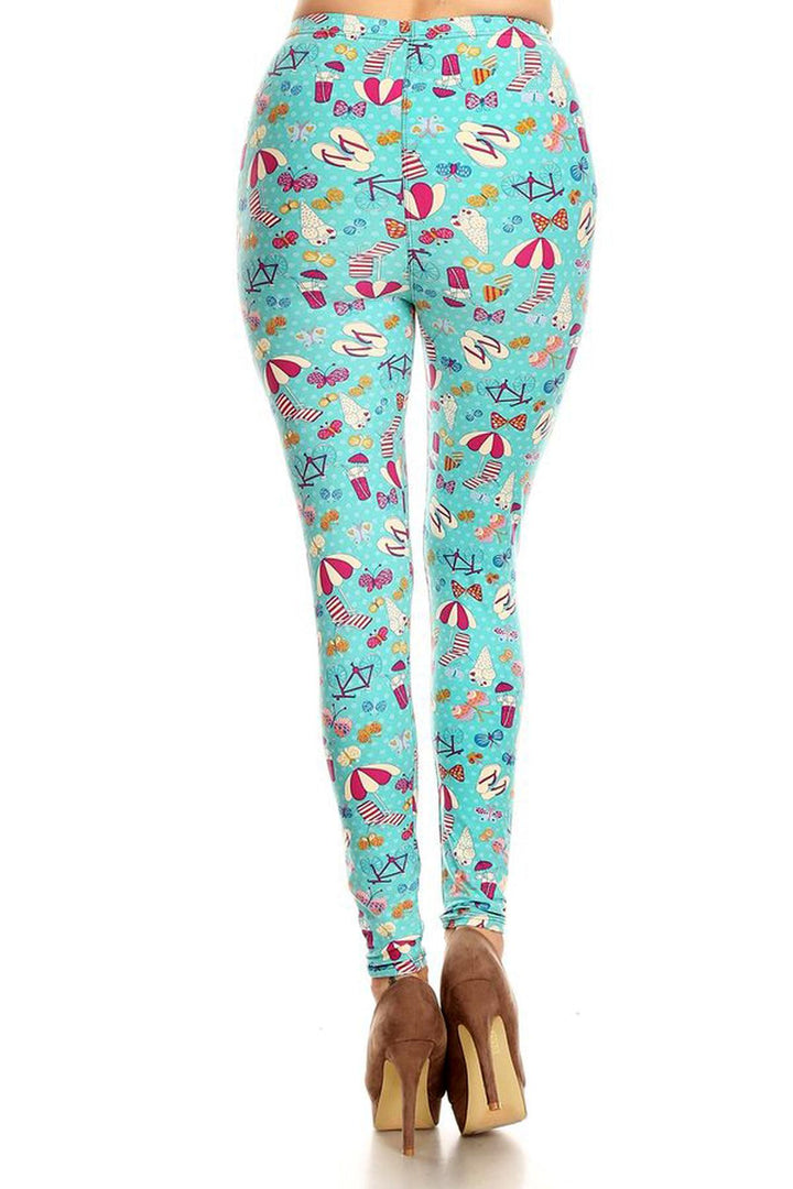 Buttery Soft Summer Beach Party Plus Size Leggings - LIMITED EDITION (One Size Plus,Blue)
