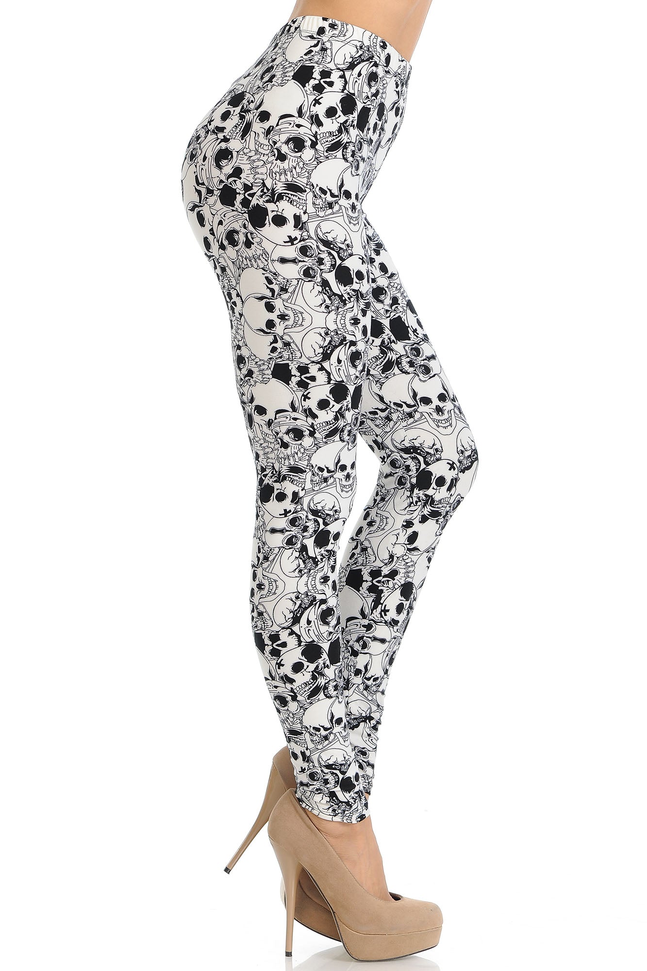 Buttery Soft White Layers of Skulls Leggings (One Size Regular,White)