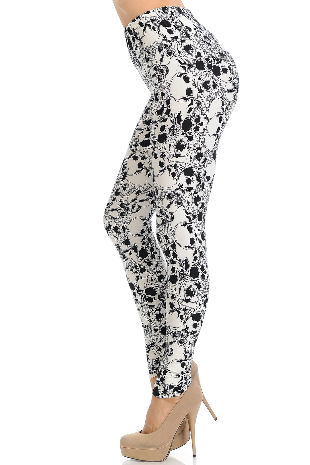 Buttery Soft White Layers of Skulls Leggings (One Size Regular,White)