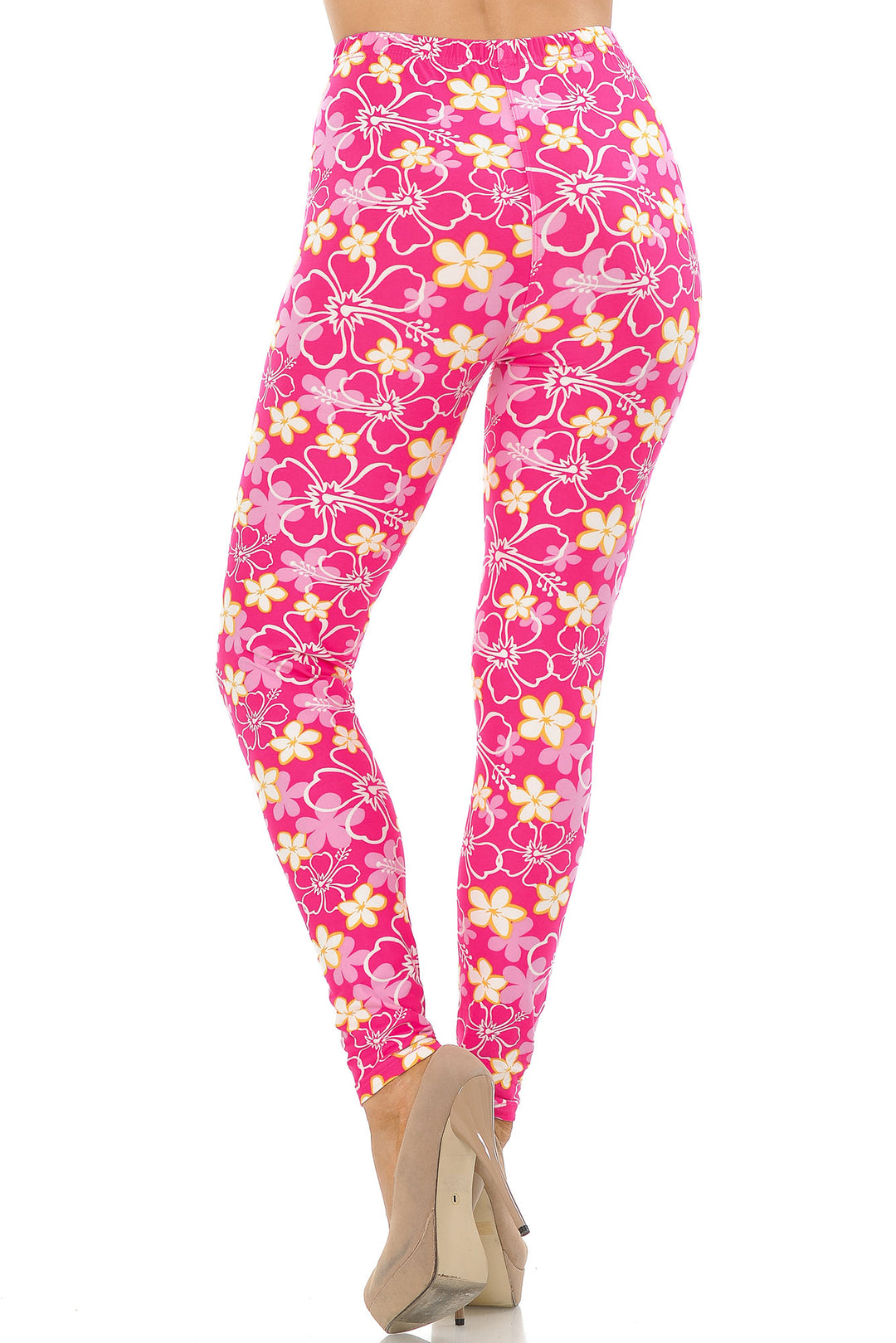 Buttery Soft Pink Daisy Leggings (One Size Regular,Pink)